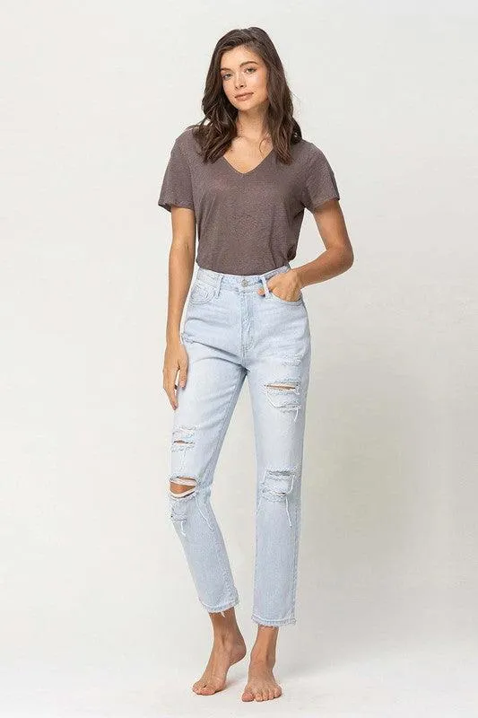 Super High Rise Distressed Cropped Straight Denim