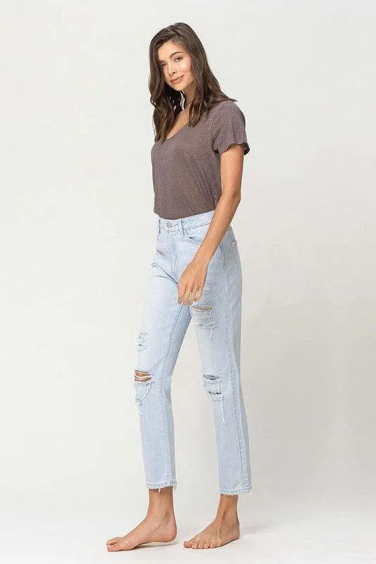 Super High Rise Distressed Cropped Straight Denim