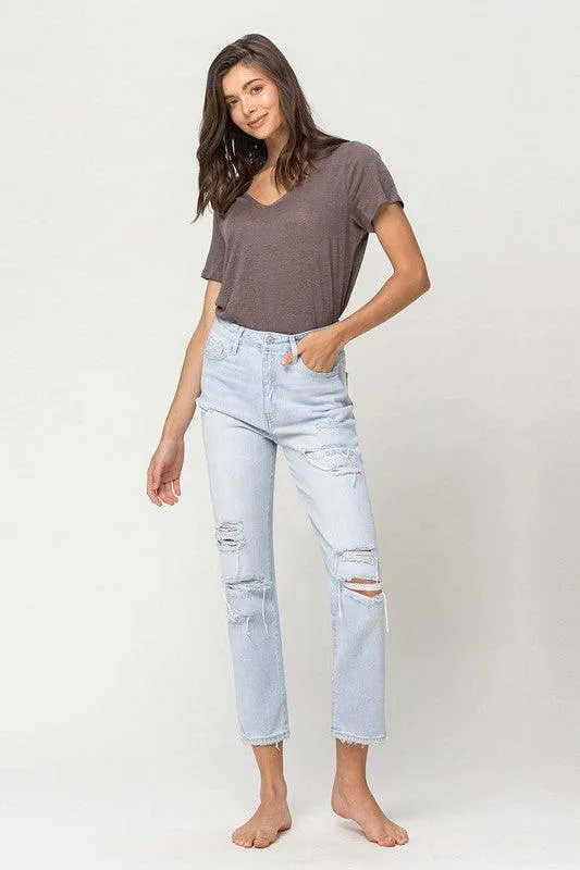 Super High Rise Distressed Cropped Straight Denim