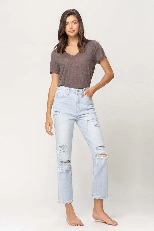 Super High Rise Distressed Cropped Straight Denim