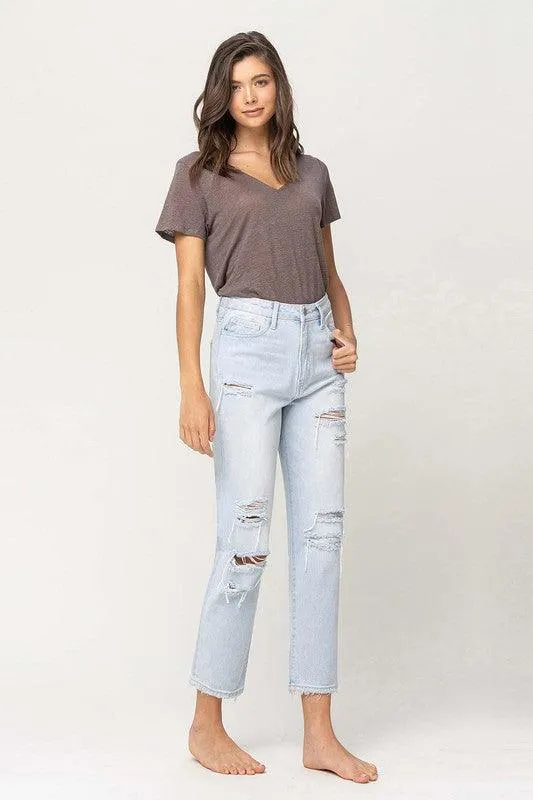 Super High Rise Distressed Cropped Straight Denim