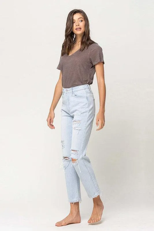 Super High Rise Distressed Cropped Straight Denim