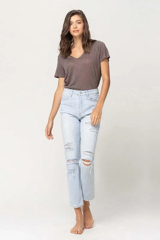 Super High Rise Distressed Cropped Straight Denim