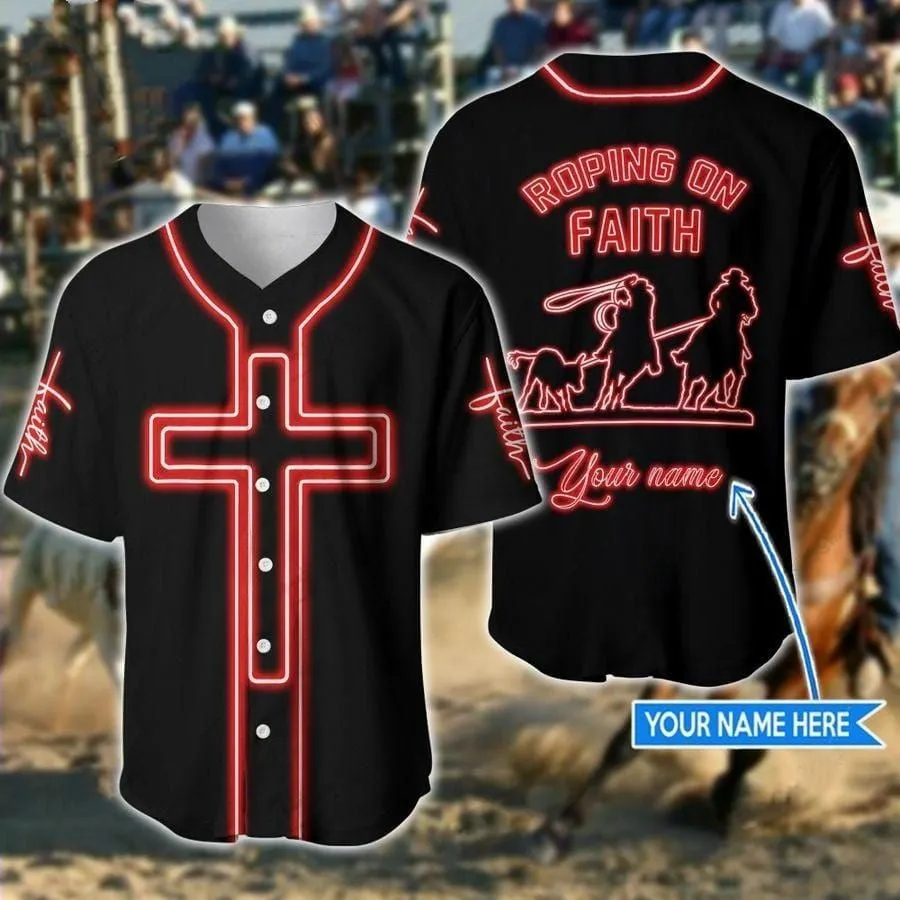 Team Roping Cactus Personalized Baseball Jersey, 3D Shirt for Roping Rodeo