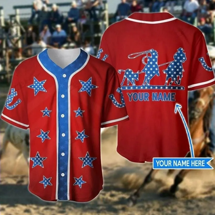 Team Roping Cactus Personalized Baseball Jersey, 3D Shirt for Roping Rodeo