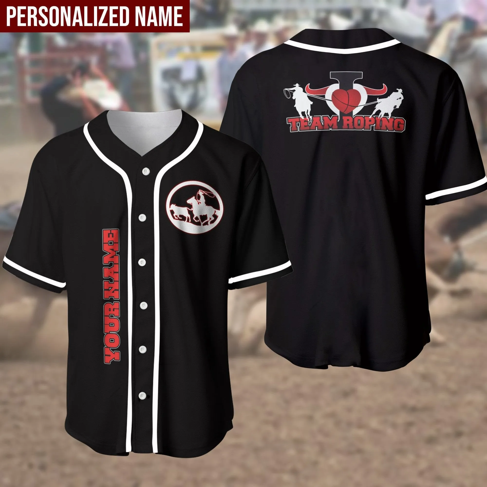 Team Roping Cactus Personalized Baseball Jersey, 3D Shirt for Roping Rodeo