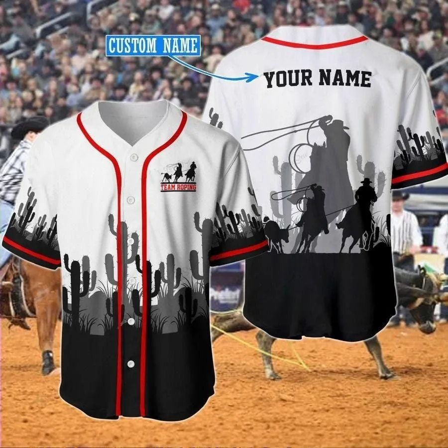 Team Roping Cactus Personalized Baseball Jersey, 3D Shirt for Roping Rodeo