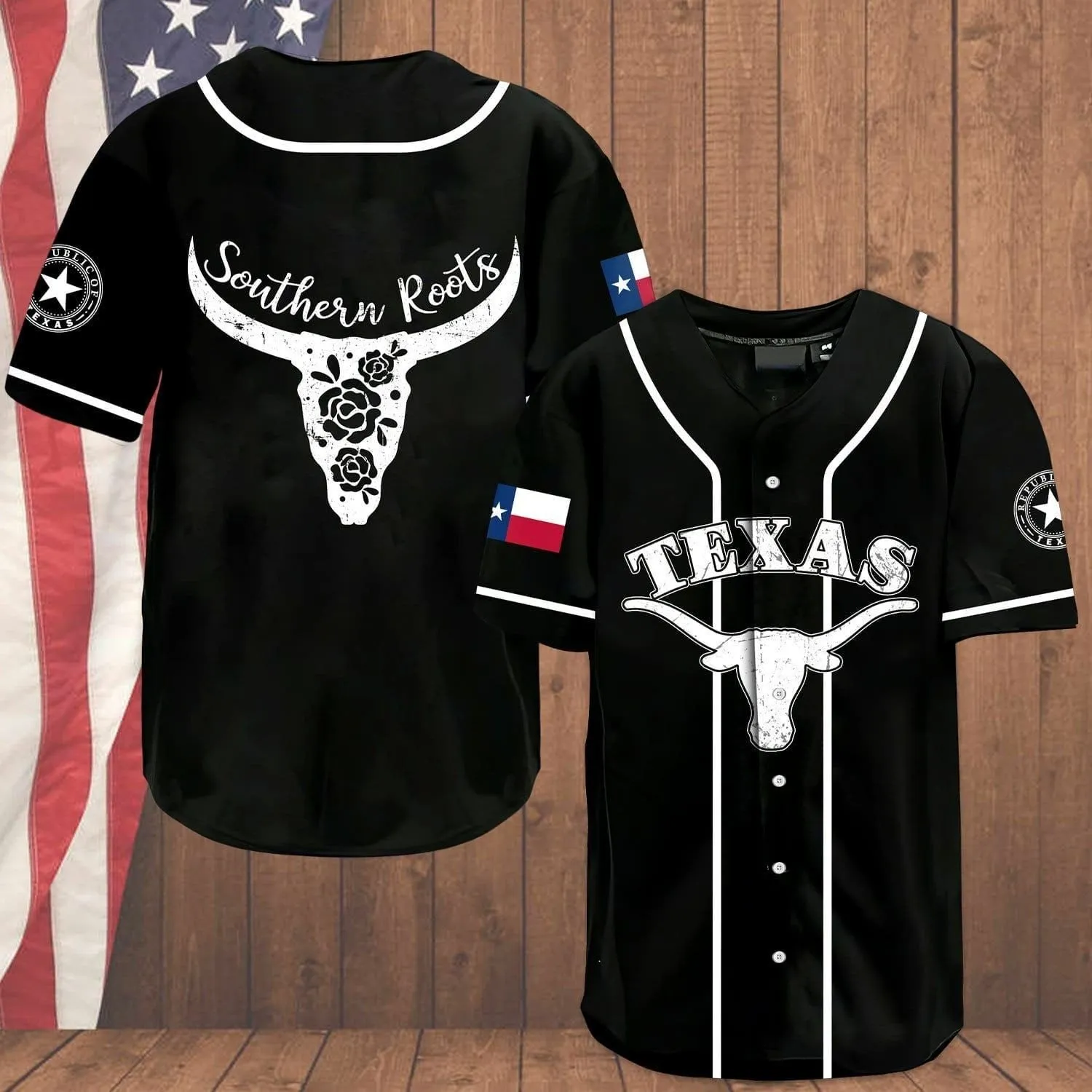 Texas Southern Roots Baseball Jersey, Texas Black and White Baseball Shirt