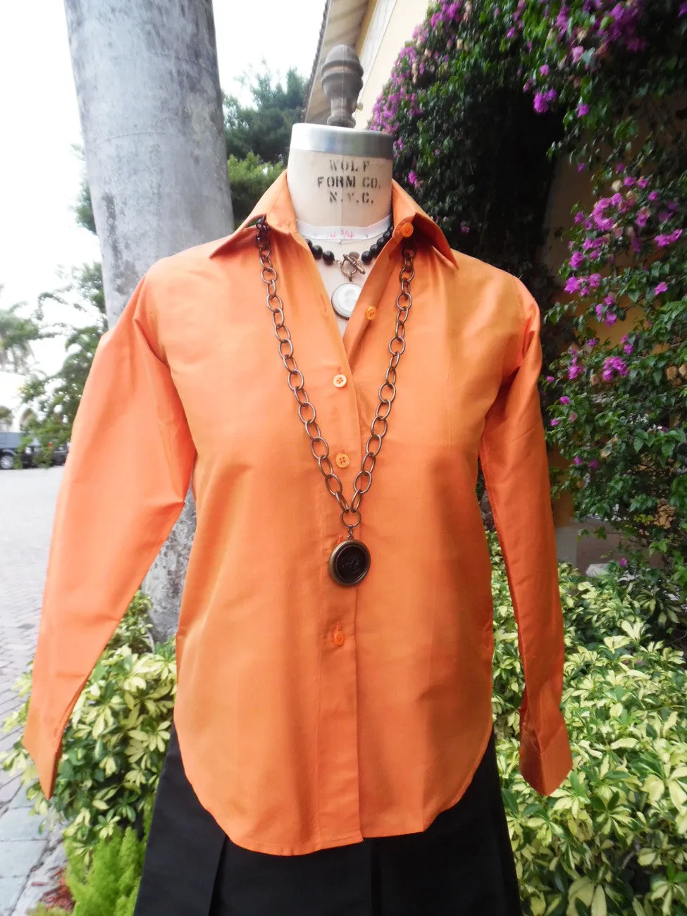 Thai Silk Button Down Shirt Pumpkin