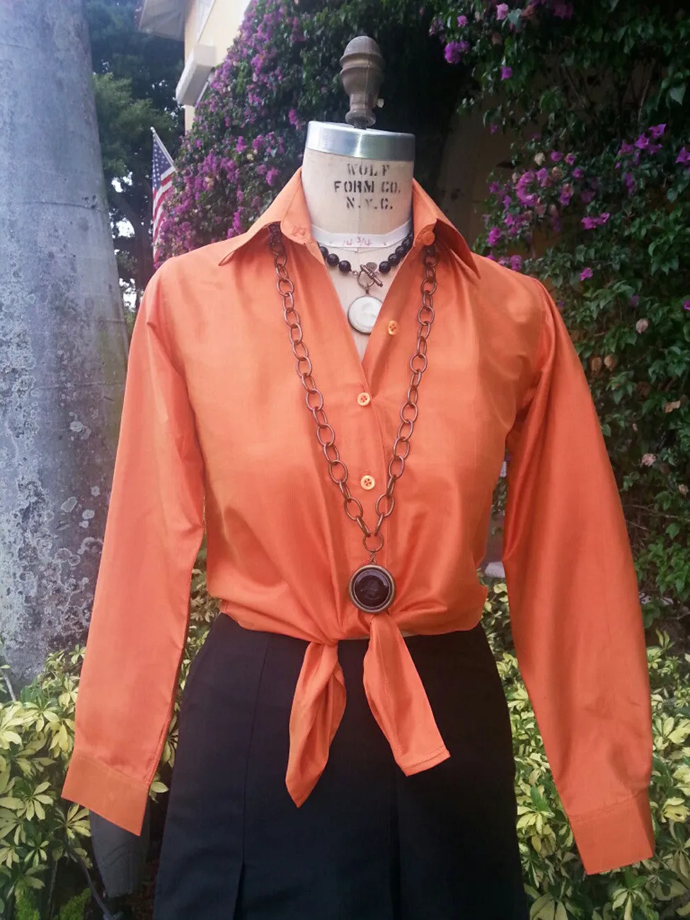 Thai Silk Button Down Shirt Pumpkin