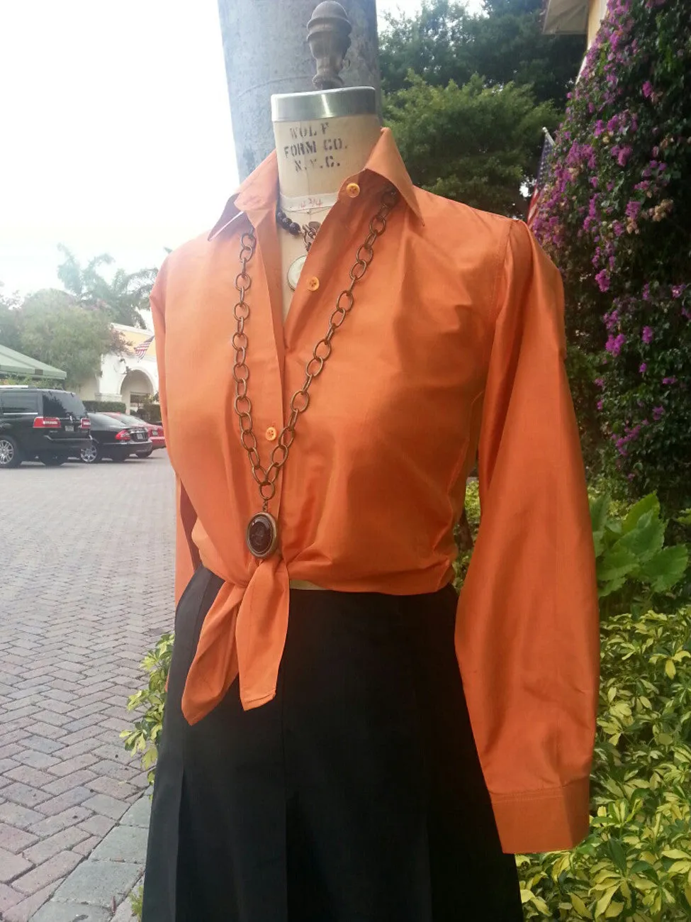 Thai Silk Button Down Shirt Pumpkin