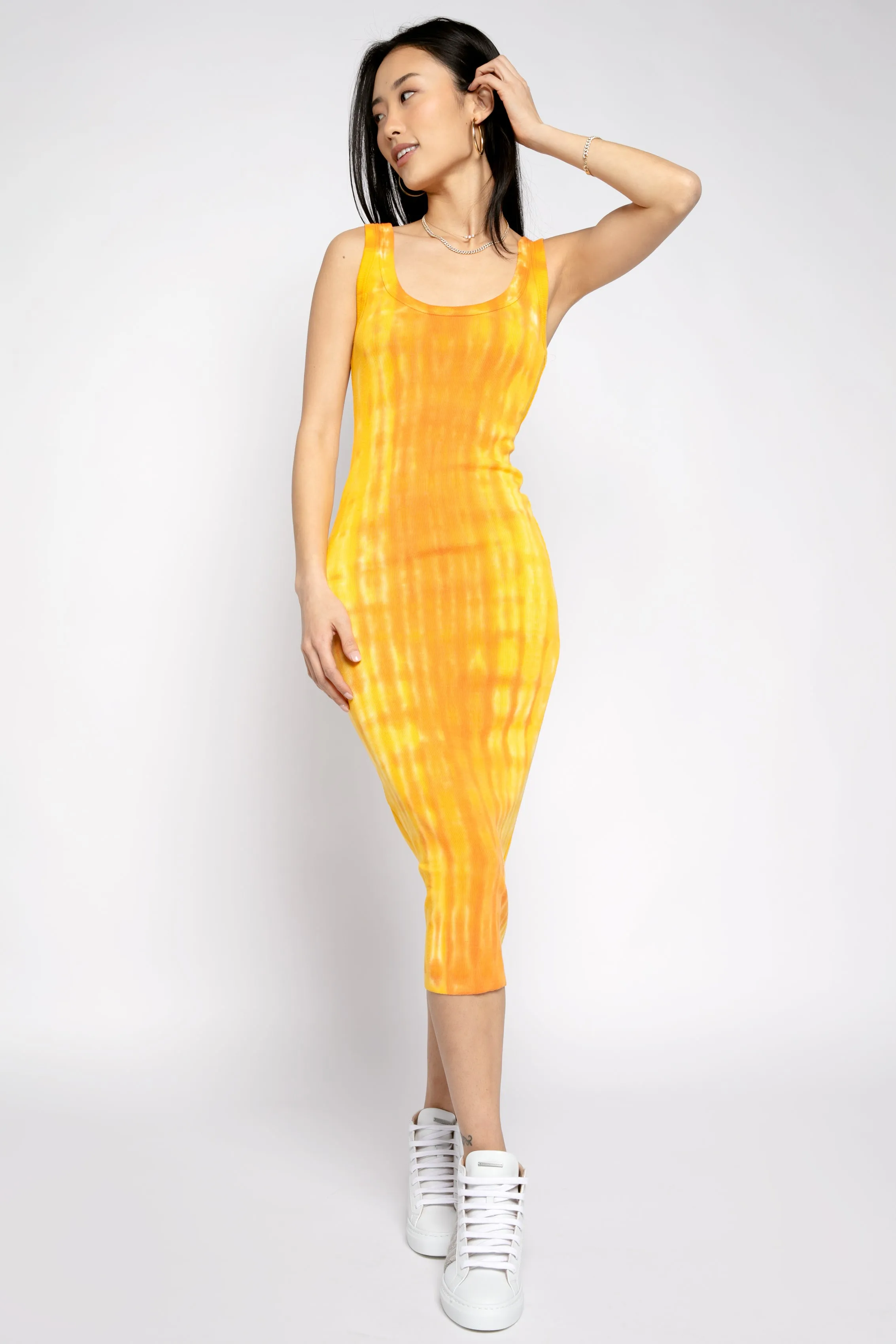 Verona Midi Dress in Orange Ripple