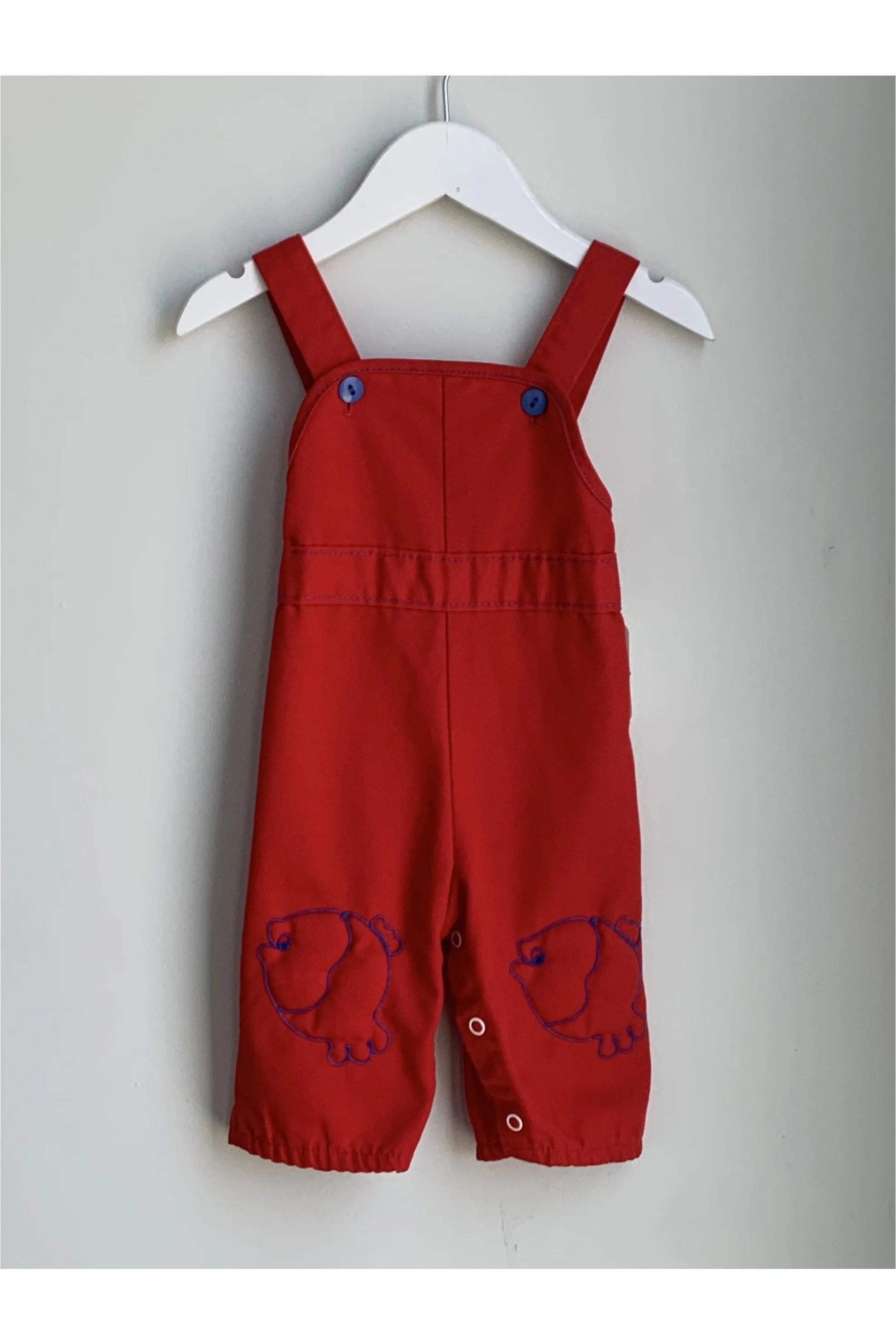 Vintage Red Padded Embroidered Fish Detail Overalls - 24 1/2 to 28 ins., 14-19lbs-