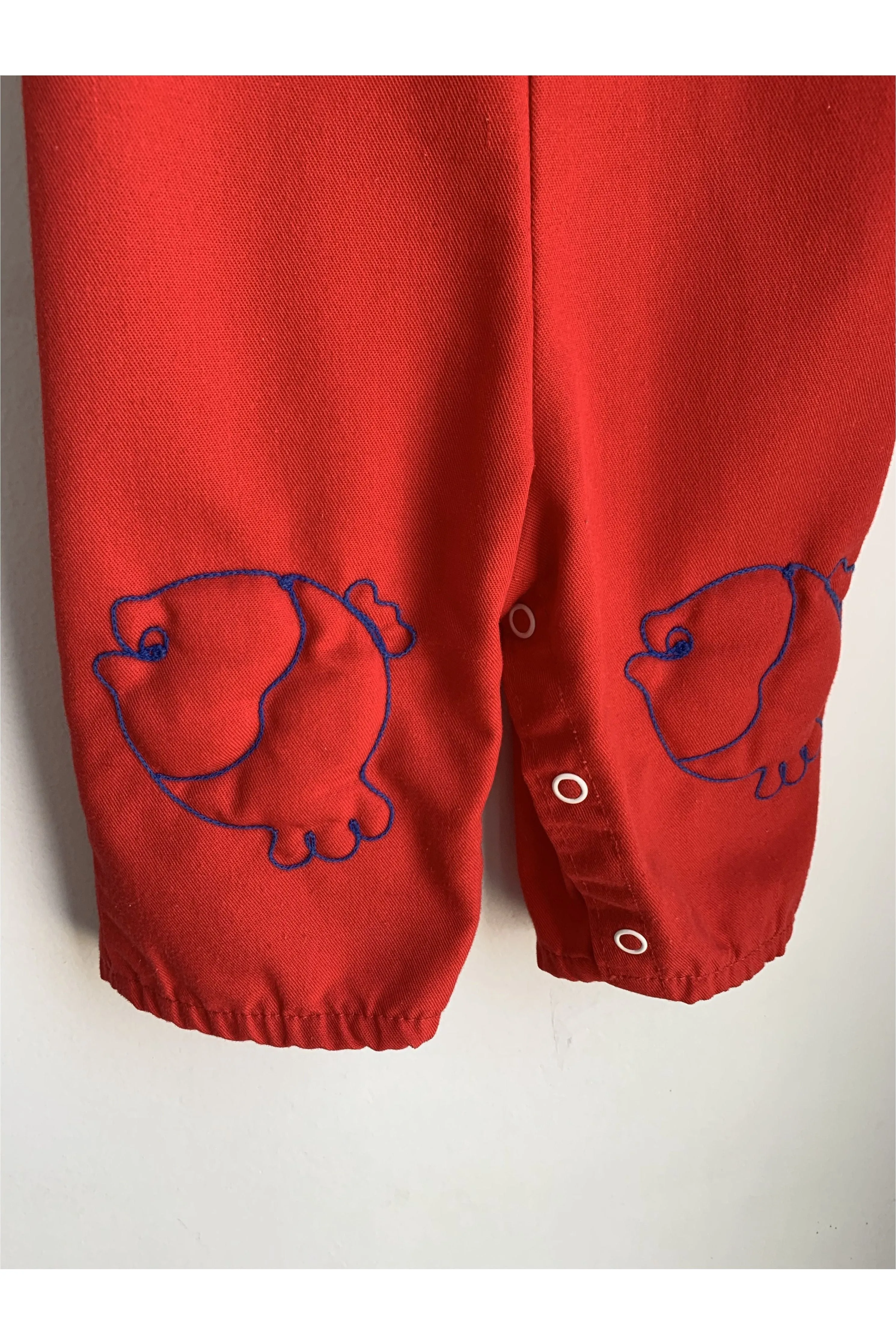 Vintage Red Padded Embroidered Fish Detail Overalls - 24 1/2 to 28 ins., 14-19lbs-