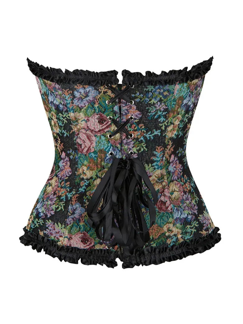 Women Victorian Sweetheart Collar Floral  Bustier Corset