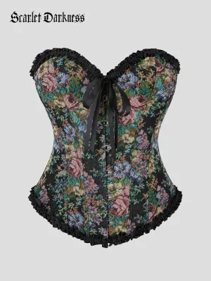 Women Victorian Sweetheart Collar Floral  Bustier Corset