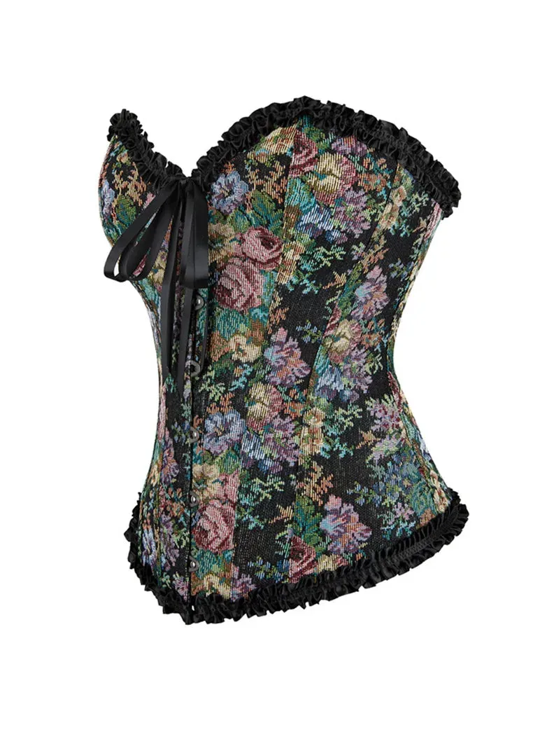 Women Victorian Sweetheart Collar Floral  Bustier Corset