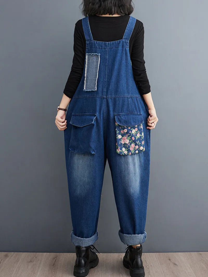 Women's Loose Casual Fashionable Embroidered Overalls Dungarees