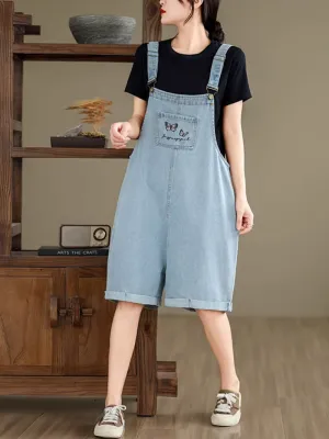 Women's Stylish Embroidered Loose Belly-Covering  Overalls Dungarees