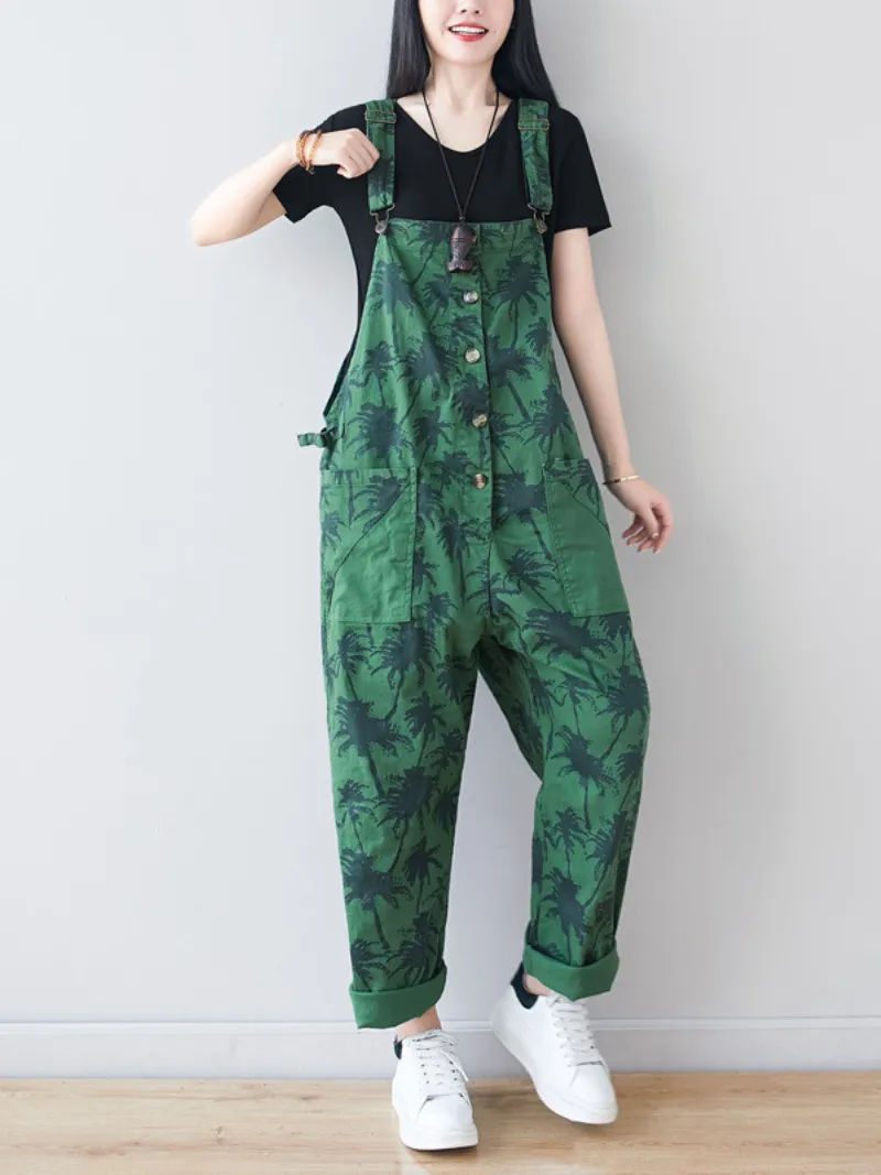 Women's Trendy Casual Pants Loose Printed Overalls Dungarees