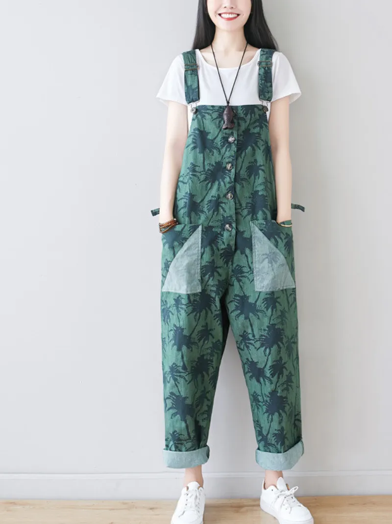 Women's Trendy Casual Pants Loose Printed Overalls Dungarees