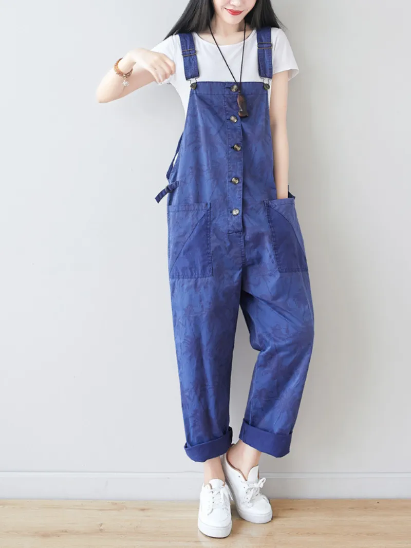 Women's Trendy Casual Pants Loose Printed Overalls Dungarees