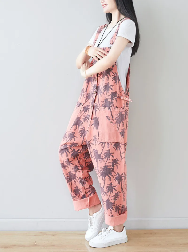 Women's Trendy Casual Pants Loose Printed Overalls Dungarees